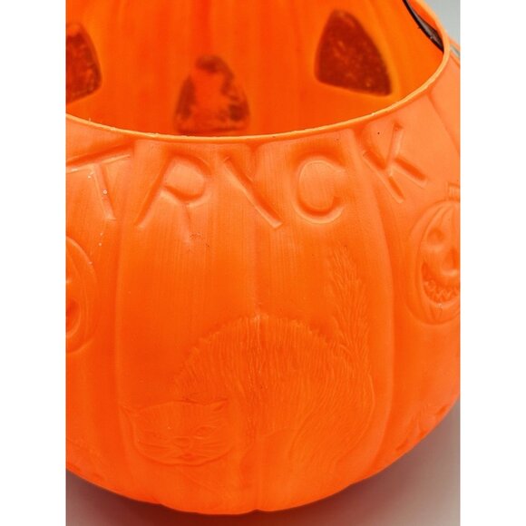 AJ Renzi Halloween Blow Mold Trick Or Treat Pumpkin Cat Bucket 2 Sided Vintage - Picture 6 of 10